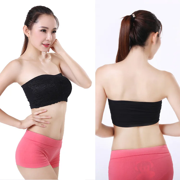 

2017 wholesale womens black color sexy full lace strapless tube tops bra for girls