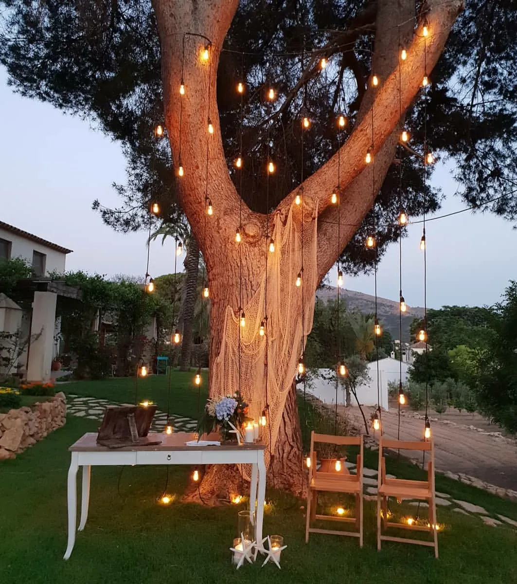 2019 String Light Company Cafe 48Ft Outdoor Commercial String Lights with Sockets and Galvanized Shades iron string lights