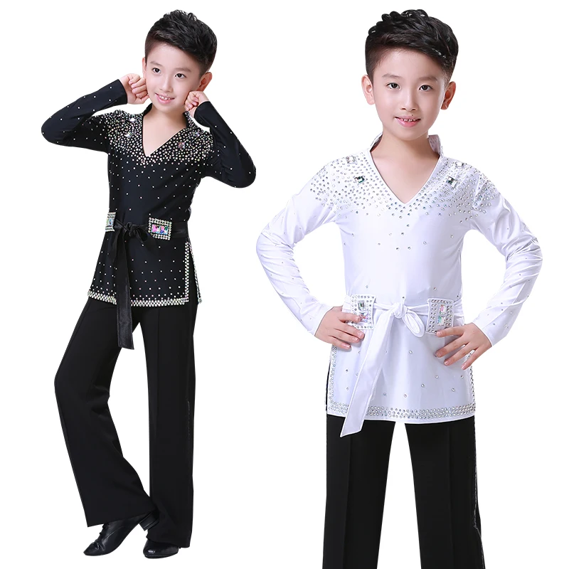 

China Performance stage white dance costume for boys, White;black