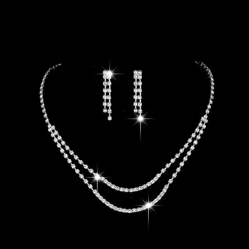 

Wedding Jewelry Wholesale 925 Silver Multilayer Necklace Bridal love Jewellery sets for Women