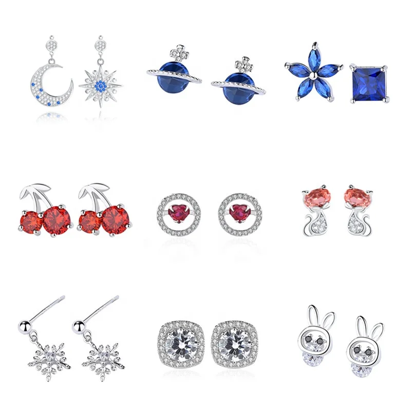 

Fashion Sapphire blue cubic zirconia 925 Sterling Silver stud earrings