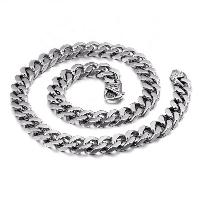 

Wholesale Punk Style Shinning High Polished Mens 13mm width Silver Heavy 316L Stainless Steel Cuban Chains Necklace