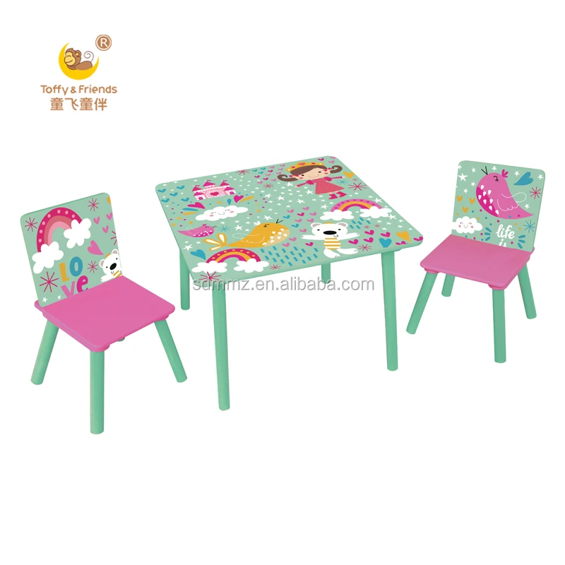 Toffy & Friends Girl Wooden Study Play Table Chairs Set With Solid Wood ...