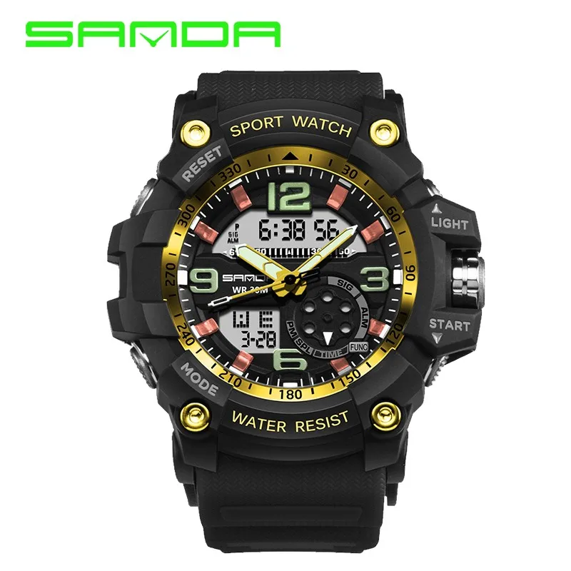 

Sanda 759 Brand Luxury Watches Dual Display Quartz Analog Digital Led Luminous Clock Men Military Sports Water proof Dive Watch