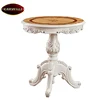 118(W) Antique white carved wooden skin round coffee table