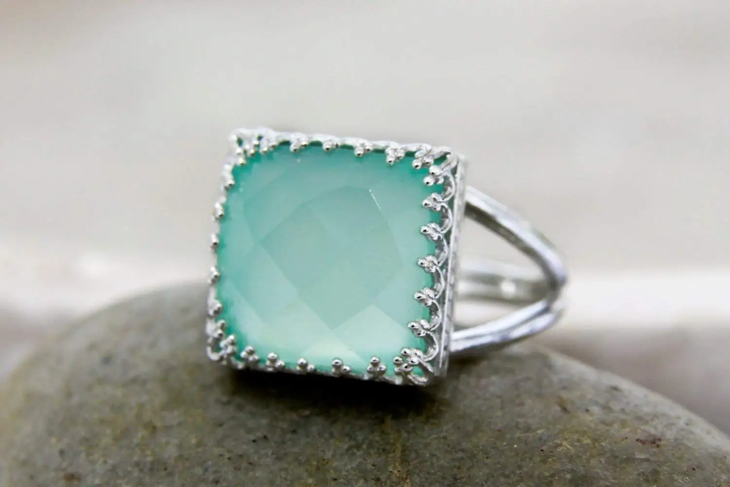 Nathis Cabochon Aqua Chalcedony Ring