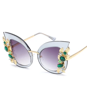 Retro Rhinestone Sunglasses For Women Brand Designer Oversized Cat Eye Sun Glasses 2019 Female Cateye Shades (KSG018)
