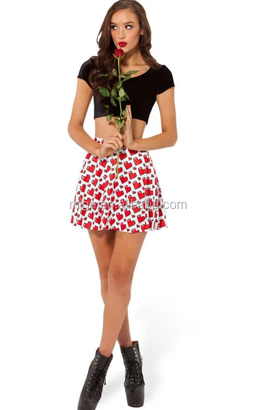 Digital Heart Printing Skirt Hot Girls Short Skirt Girls Sexy Short