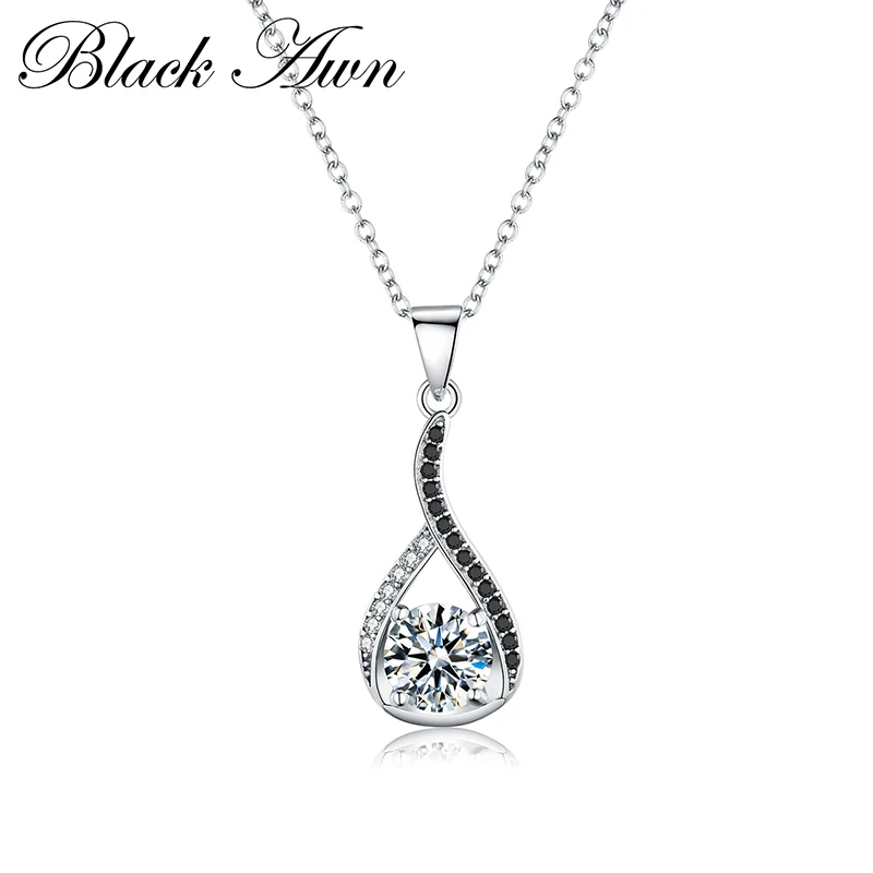 

[BLACK AWN] Genuine 925 Sterling Silver Necklaces&Pendants Jewelry Classic Water-Drop Necklace Women P084