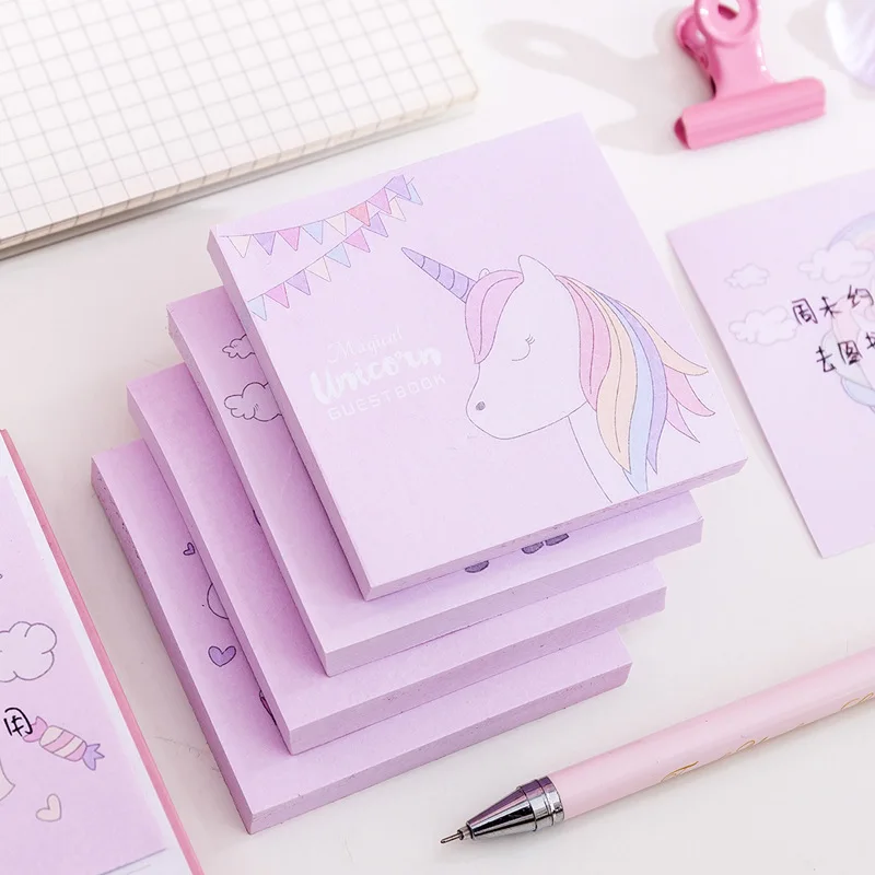 Ins Style Pink Sticky Notes High Quality Unicorn Printing Guestbook/ Memo Pads with Logo