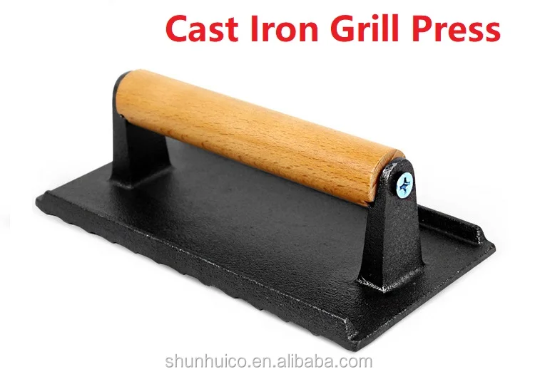 Cast Iron Grill Press With Wooden Handle Heaveweights Grill Press Cast