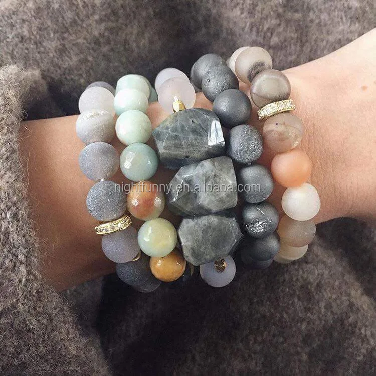

Mala beads, Crystal beads Druzy with Rocks Stacking Bracelet set