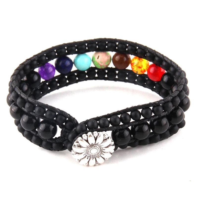 

Fashion Beautiful Energy Beaded Jewelry Bracelet Handmade Black Natural Stone 7 Chakra Wrap Bracelets Drop shipment