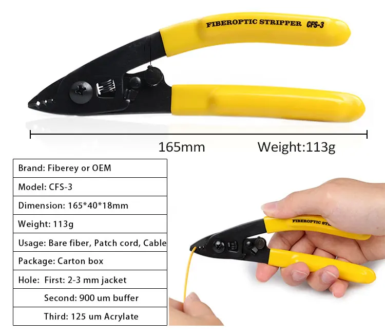 High Precision FTTH Three Hole Fiber Optic Cable Tool CFS-3 Fiber Stripper