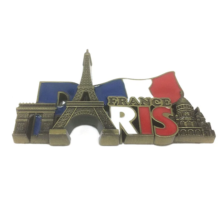 

Custom 3D zinc alloy metal enamel Eiffel Tower souvenir magnets fridge, Red, white, blue enamel colors