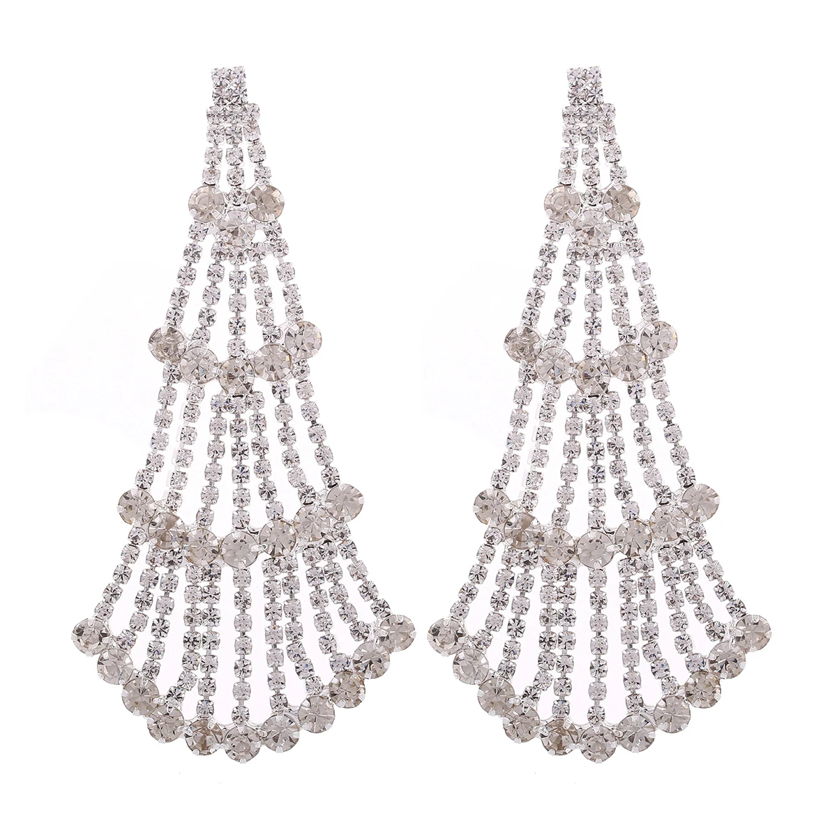 

WIIPU Women Engagement Stylish AB Rhinestones Long Tassel Drop Earrings Bridal Fringe Hanging Earring Jewelry