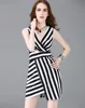 America fashion model stripe printer sexy bodycon club lady dress deep-V slim fit dress casual elegant women design dress