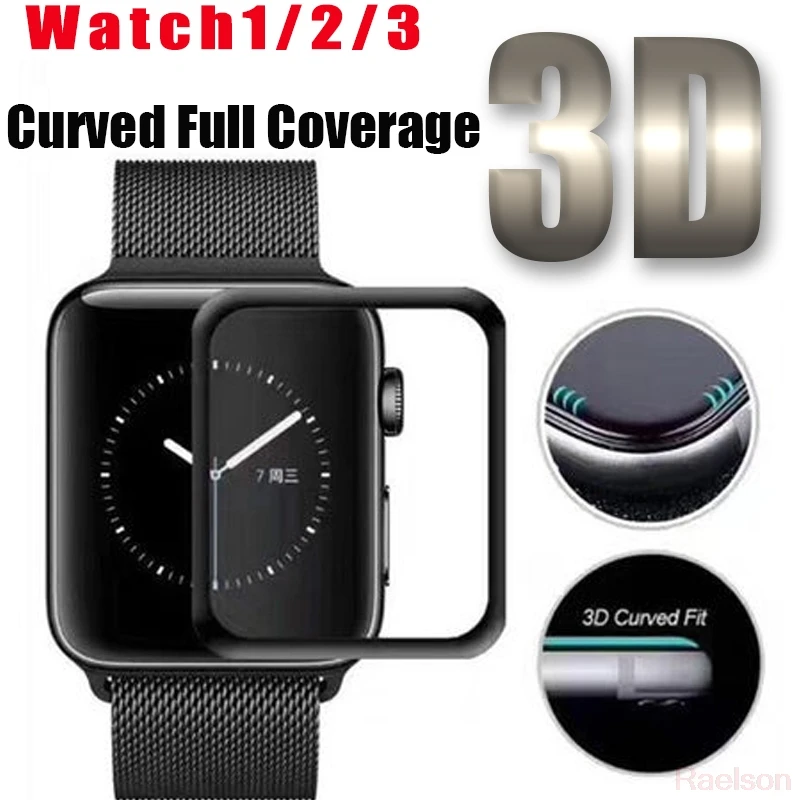 

Free Shipping 3D Curved Full Coverage Tempered Glass For Apple Watch 1/2/3 Full Screen Protector Cover 38mm/42mm 9H glass film, Transparent