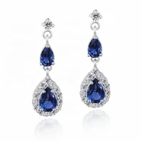 

New Fashion Jewelry Blue Red Green Drop Water Shape Zircon Dangle Earrings For Women Best Gift