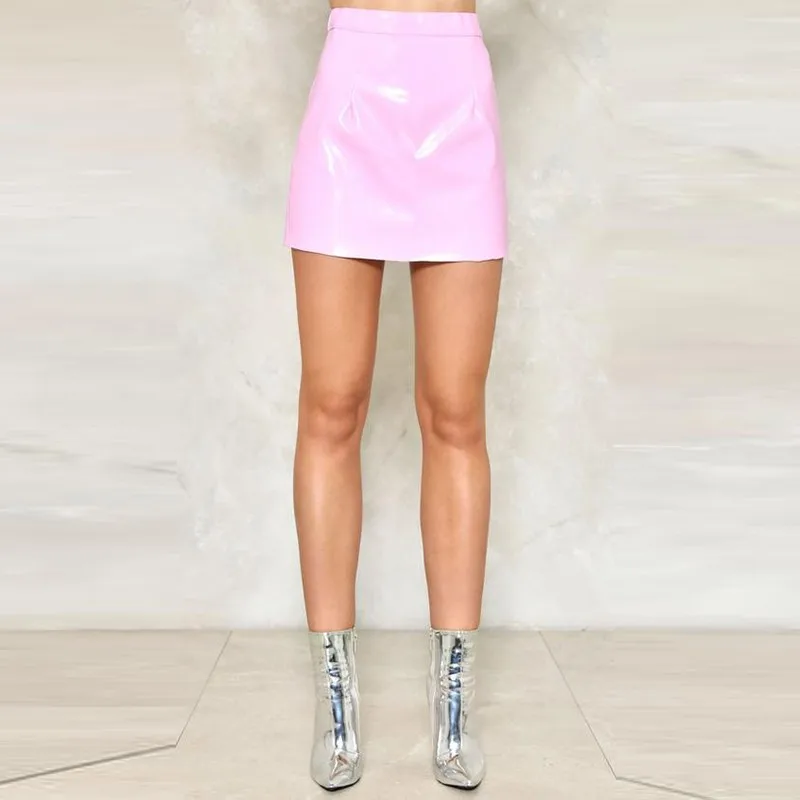 Pink Vinyl Mini Skirt High-waisted Mini Silhouette Sexy Mini Skirt ...