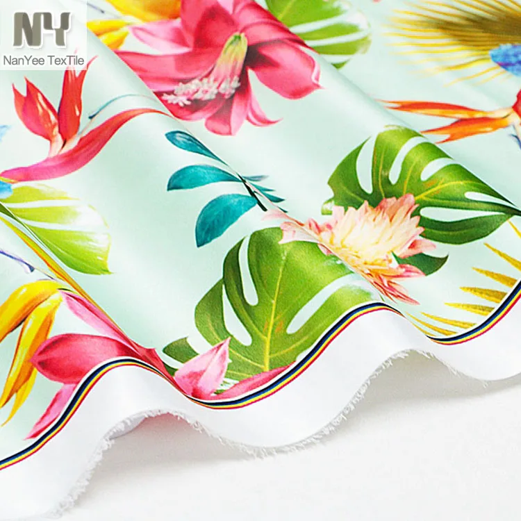 
Wholesale Custom Jungle Tropical Print Dull Polyester Stretch Matte Satin Fabric 
