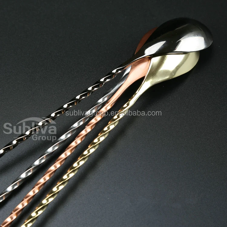 Cocktail Spoon With Fork Stainless Steel 400mm Long Handle Twisted