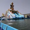 Fly to the sky Pirate ship design inflatable water slide with inflatable pool and steel frame swimming pool for kids and adult