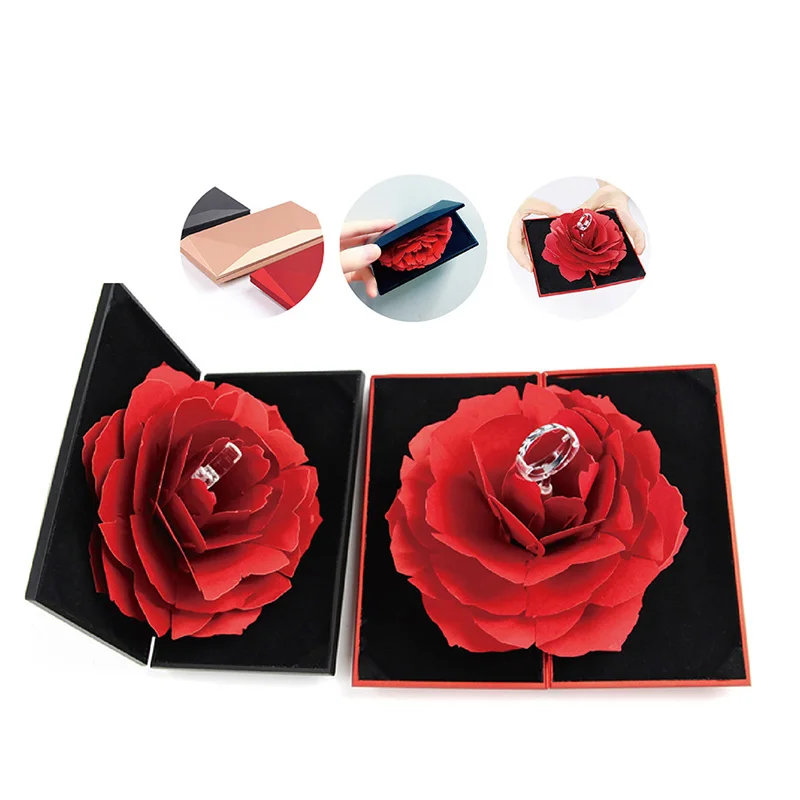

Surprise Luxury Wedding valentine birthday propose marriage ring Jewellery box as grace blossom flower ring case Gift Boxes, Champagne/red/black/silver grey