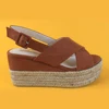 Latest Summer Buckle Strap Cross Strap Tan Suede Wedge Platform Espadrilles for Women