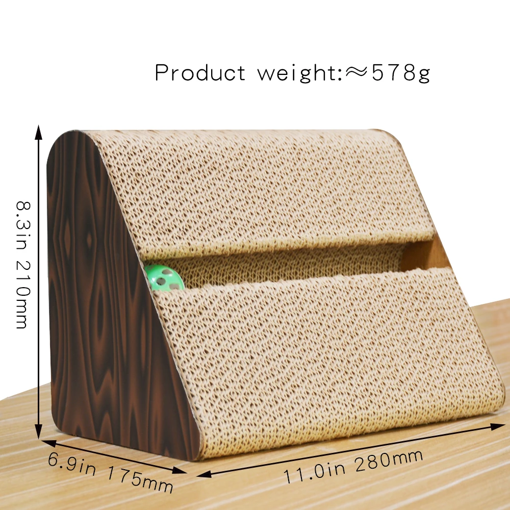 

icle-Triangle Interactive Cat Toys Free Catnip Rattle Ringing Ball--IC-1037-Wooden scratching Cardboard Cat Scratcher, Brown