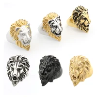 

Exaggerated Domineering 316 Stainless Steel Gold Silver Black Lion Head Hiphop Finger Rings Men