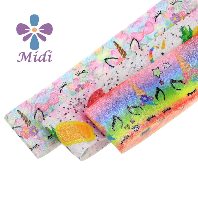 

Wholesale  Unicorn character print Grosgrain ribbon with full glitter print, Customized