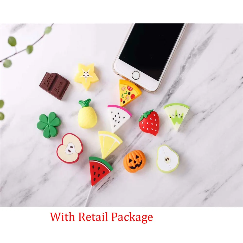 Popular mini portable Fruit Cartoon Cute Silicone USB Data Charging Cable Cords Protector for Iphone Android Smart mobile phone