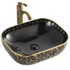 Hot sale fancy sink bathroom wash basin, black and gold glass sanitary ware basin for family toilet