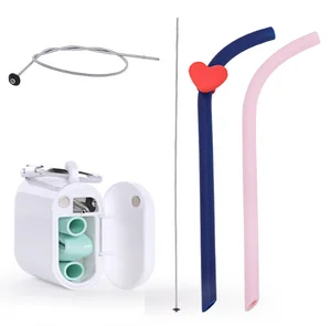 Image of Silicone Straws Reusable Collapsible Straw Portable Folding Drinking foldable straw
