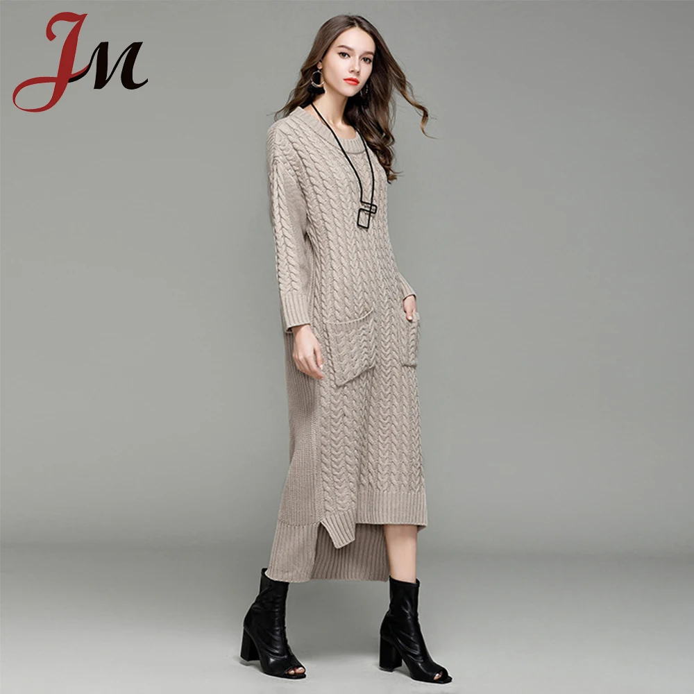 

Latest winter cable knitting dress design crew neck original designer maxi dress