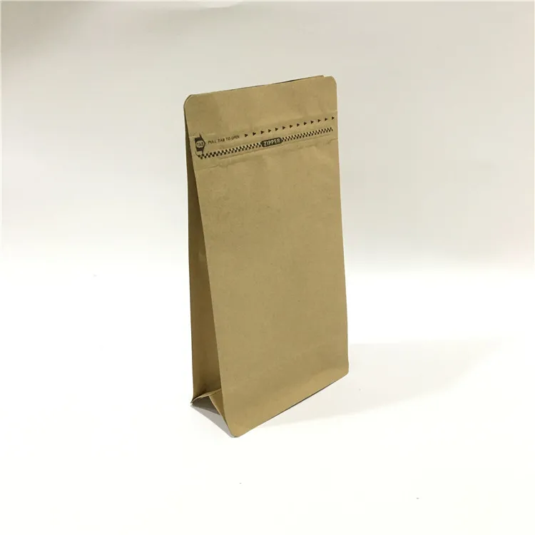 Eco Friendly 250g,500g,1kg 8 Sides Sealed Flat Bottom Zipper Coffee Resealable Kraft Paper Bag with Valve