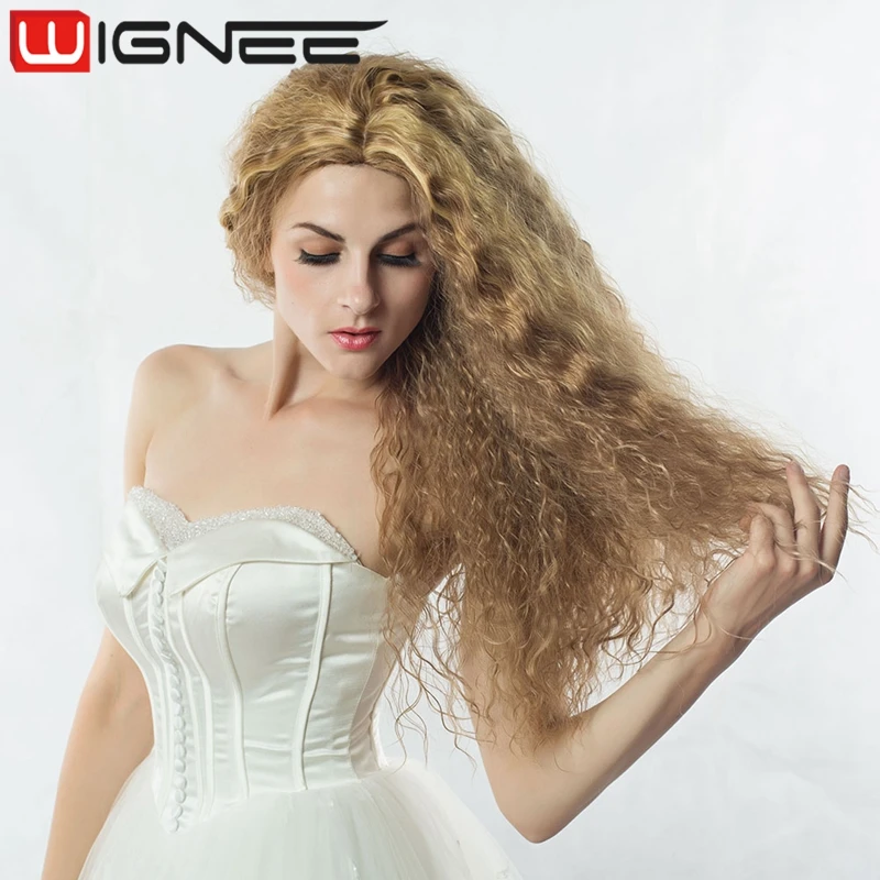 

Afro Kinky Curly Synthetic Blonde and 613 Color Wig 24 Inch Long Wavy Synthetic Hair Weaving Wigs For Black Women