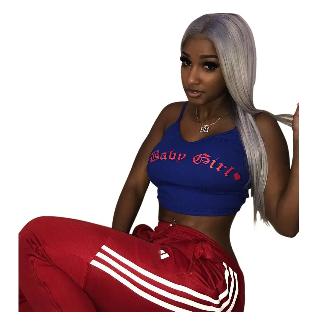 MDY083 women's blue solid sexy spaghetti strap crop top MDY083