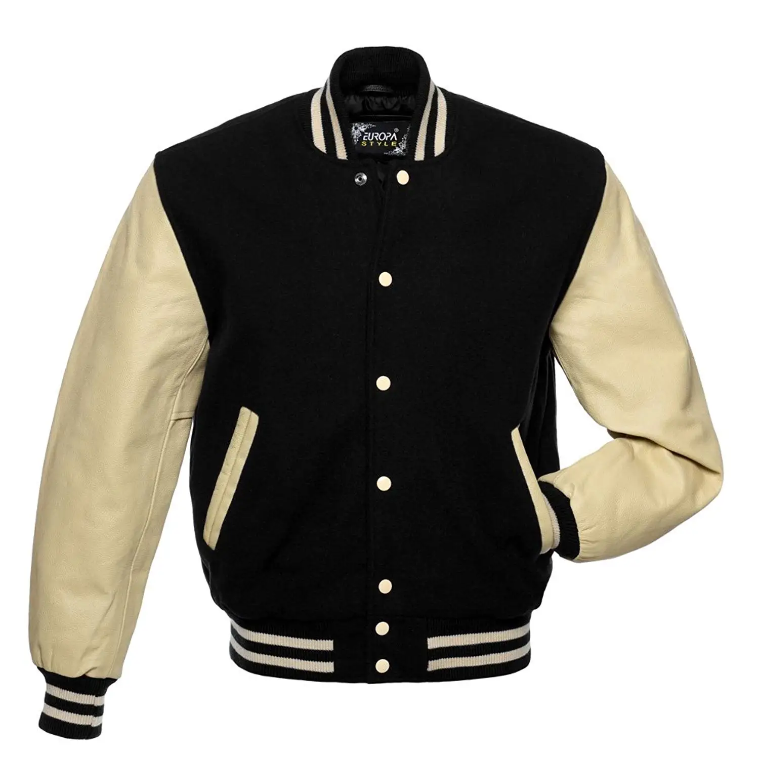 GENZ Mens Women Varsity Jacket Faux Leather Sleeve and Wool Blend Letterman College Varsity Jackets