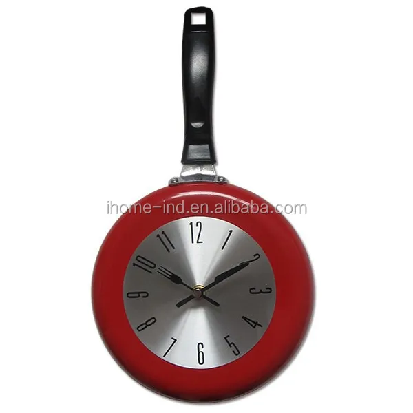 

8 Inch Frying Pan Wall Clock Metal Kitchen Clocks for Home Decoration, Black/blue/red (need other colors;please contact us)