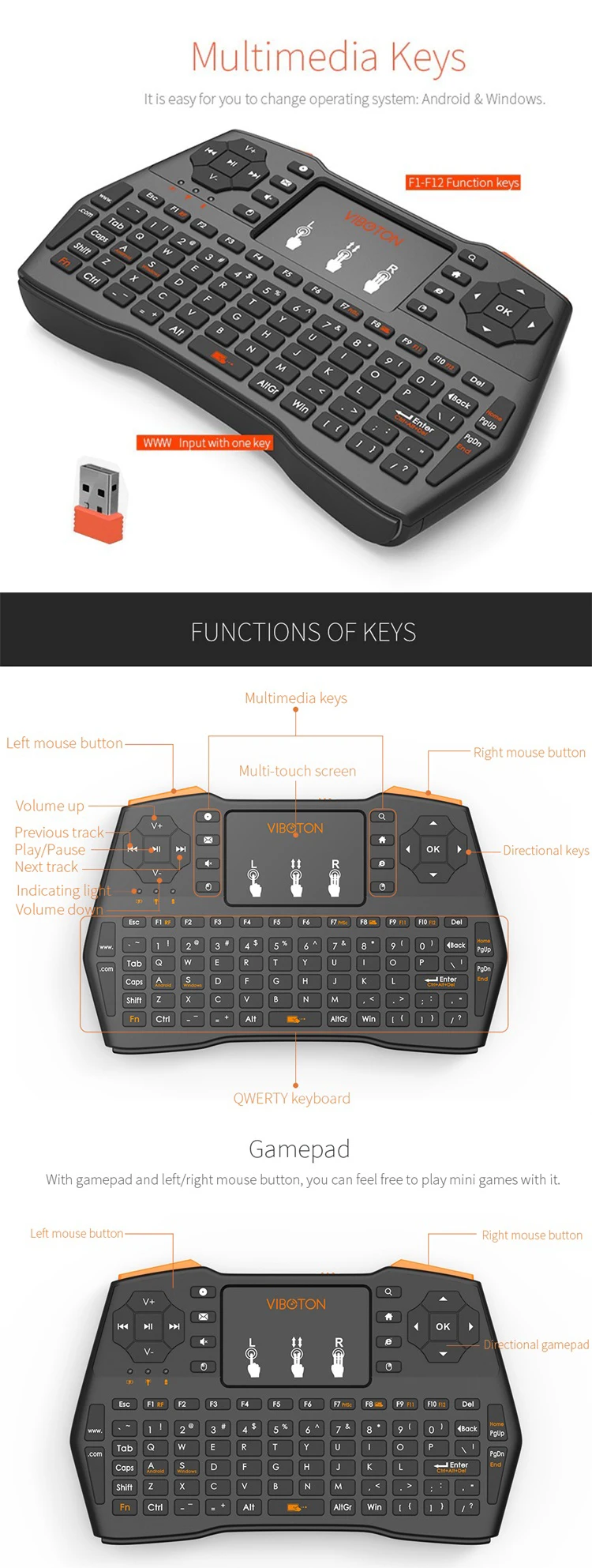 Latest industrial oem custom notebook pc computer accessories slim smart 2.4g wireless mini usb touchpad keyboard