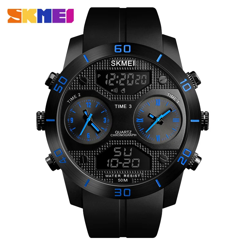

SKMEI New Men Dual Display Wristwatches 3 Time Countdown 50M Waterproof Clock Outdoor Sports Watches Relogio Masculino 1355