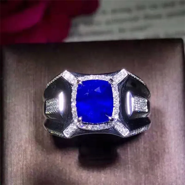 

new style luxury stone jewelry wholesale 18k gold men ring 2.27ct Sri Lanka natural unheated royal blue sapphire ring