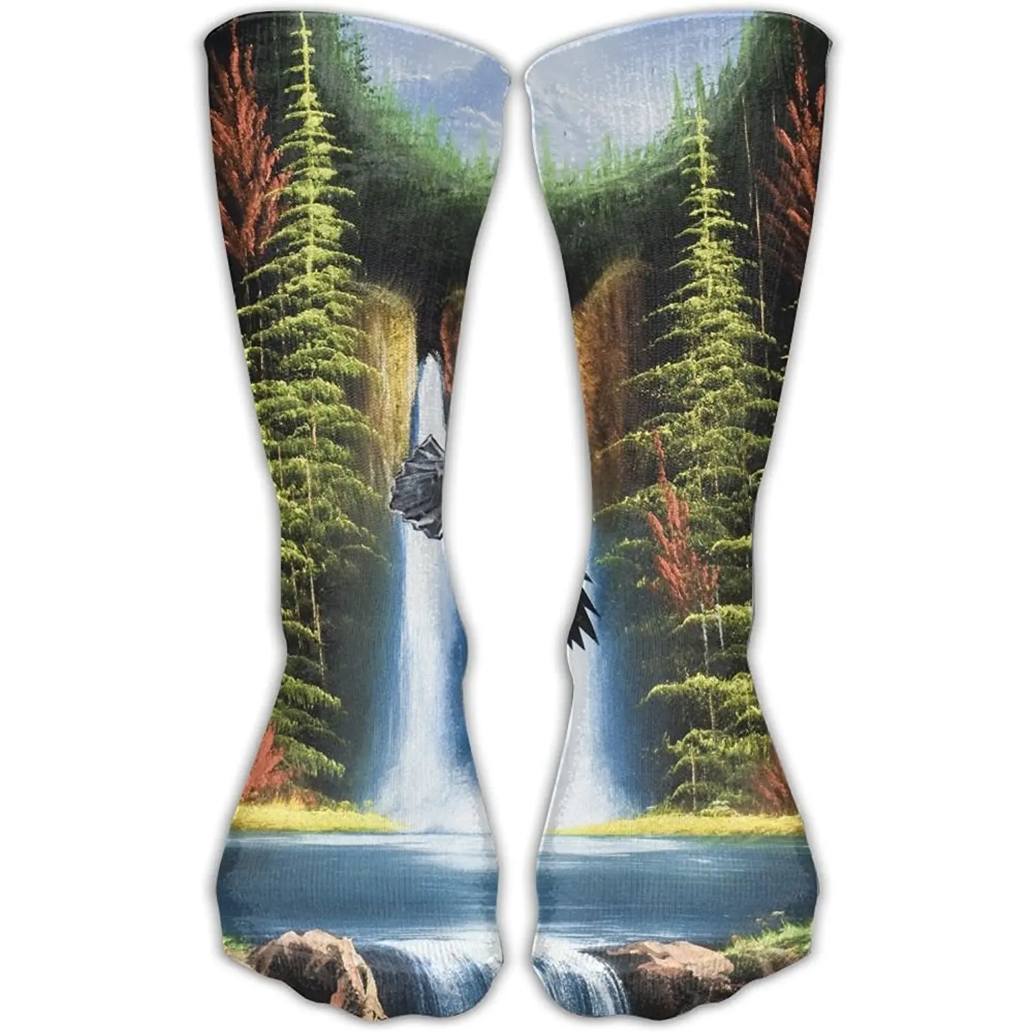Women Crew Socks Thigh High Knee Forest Waterfall Long Tube Dress Legging Casual Compression Stocking