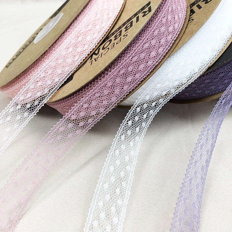 1.8cm wide lace polka dot design silk ribbon used for packaging gift boxes of colorful bouquet ribbon