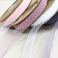 

1.8cm wide lace polka dot design silk ribbon used for packaging gift boxes of colorful bouquet ribbon