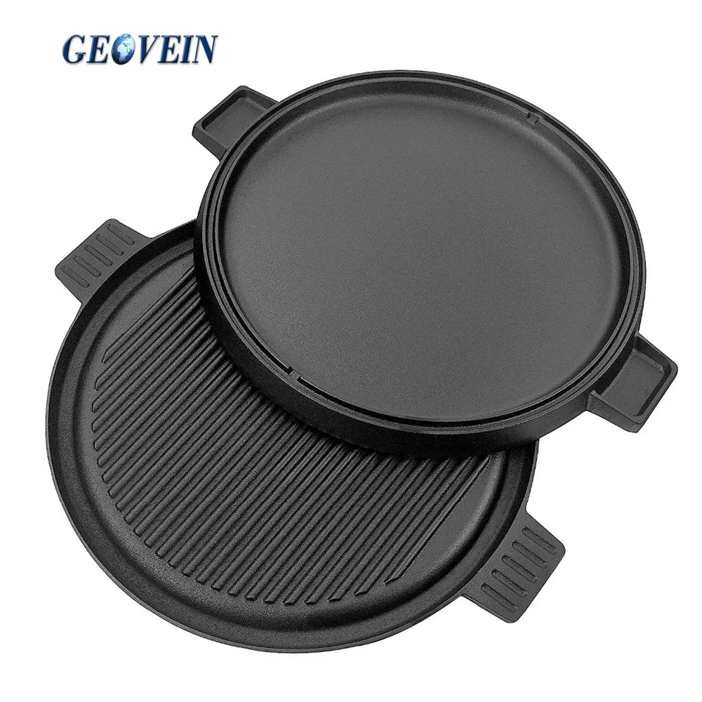 Round 14" Cast Iron Reversible 2sided Griddle For Barbecue Camping