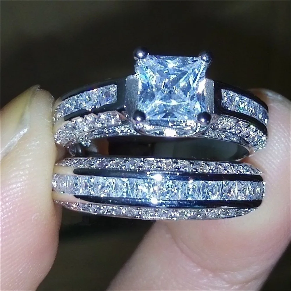 

Two Pieces Set Ring Cubic Zircon Ring Women Men Wedding Engagement Ring