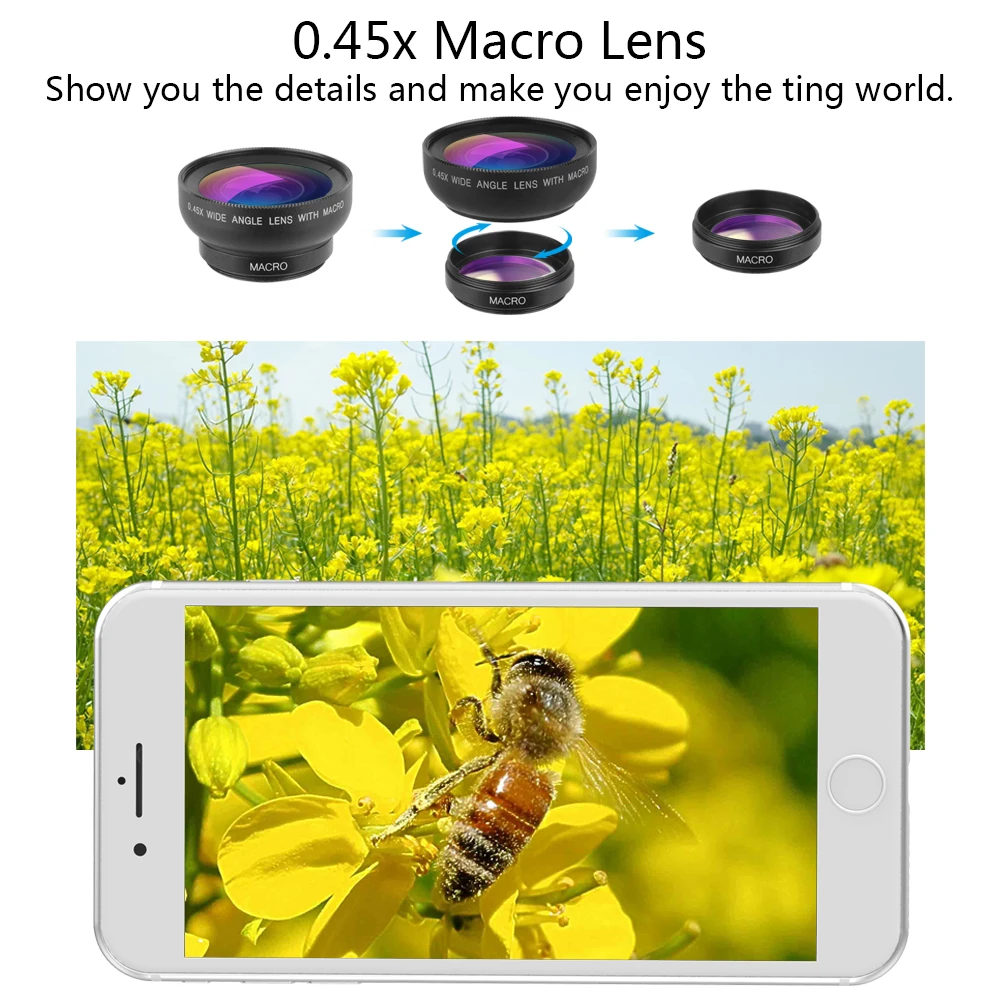 
APEXEL Gadgets 2 in 1 Mobile Phone Camera Extra Lens 0.45X Wide Angle 12.5X Macro Lens For Smartphones 